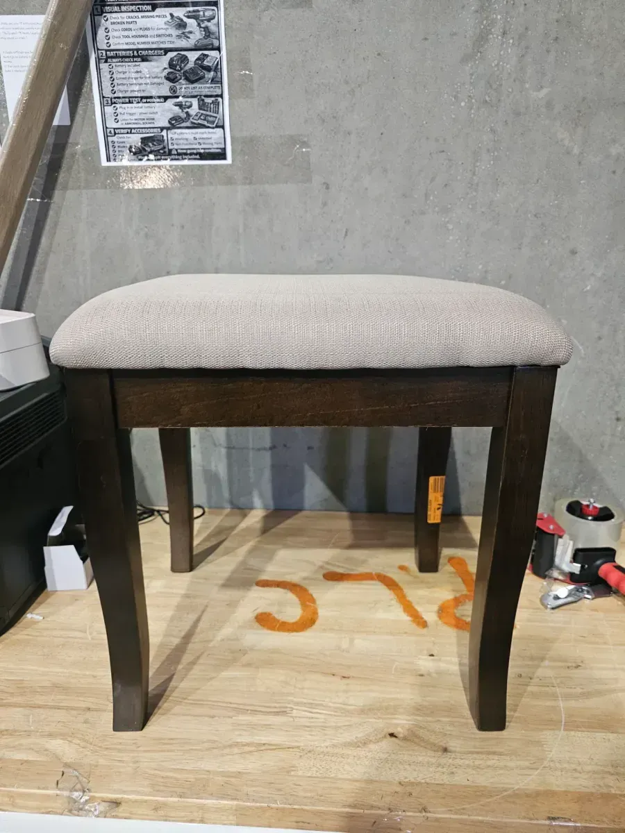 Upholstered Wooden Vanity Stool with Dark Brown Finish - image 2
