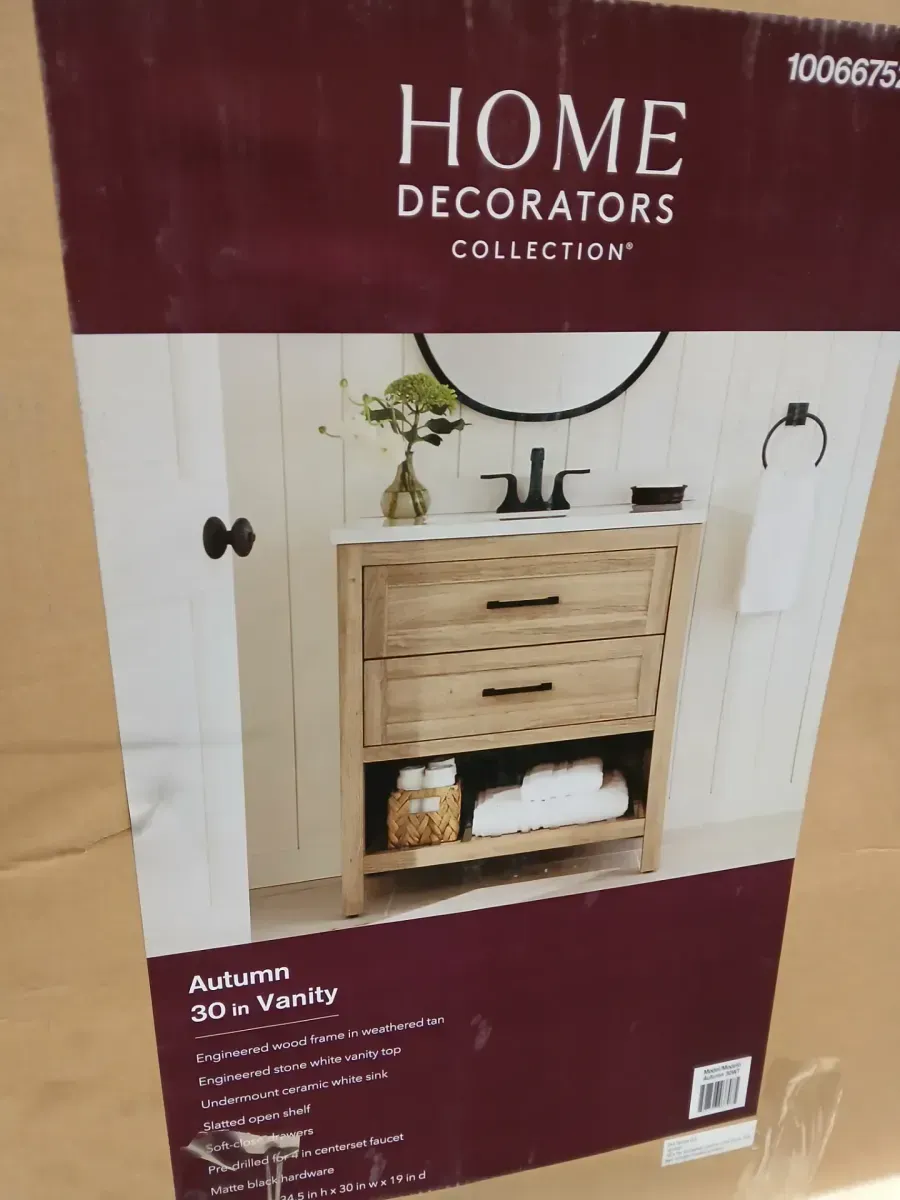 Autumn 30 in. Single Sink Weathered Tan Bath Vanity with White Engineered Stone Top (Assembled) - image 2