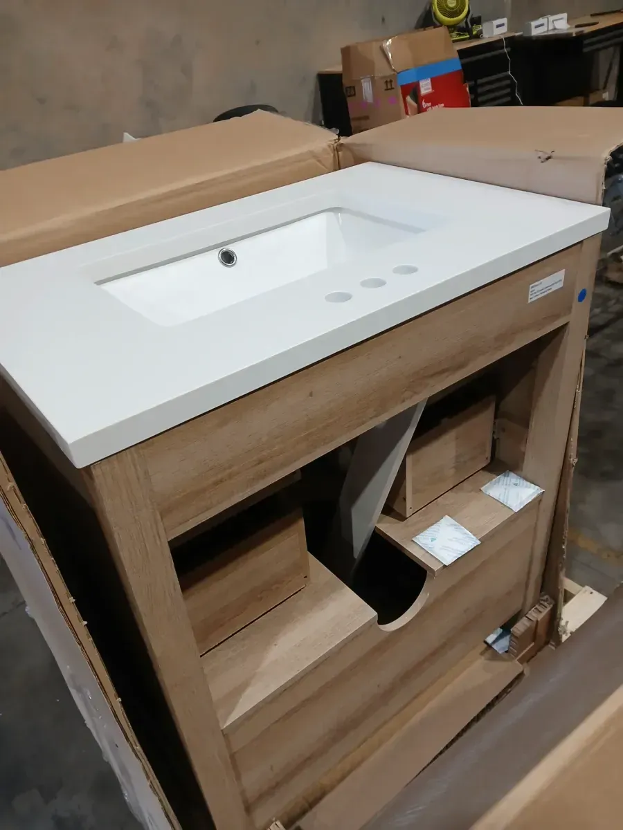 Autumn 30 in. Single Sink Weathered Tan Bath Vanity with White Engineered Stone Top (Assembled) - image 4