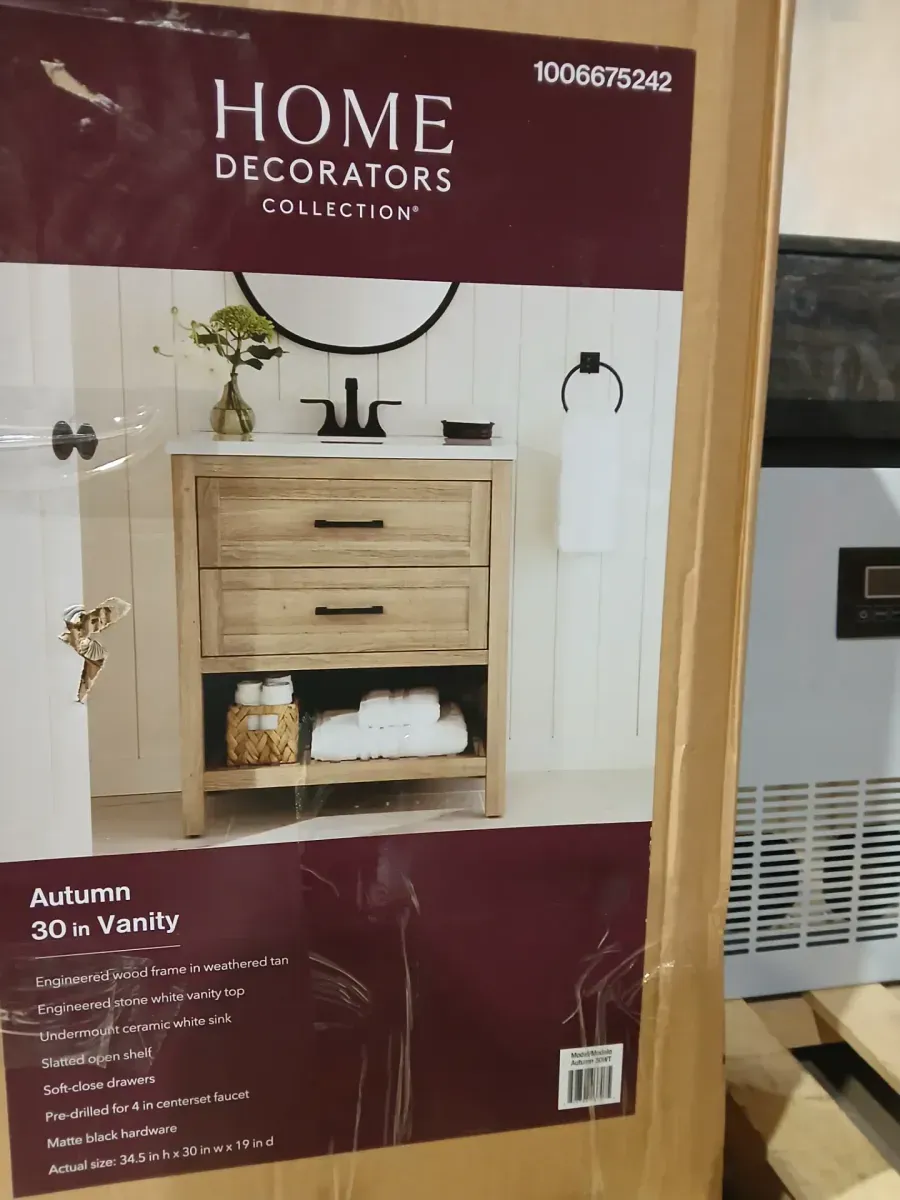 Autumn 30 in. Single Sink Weathered Tan Bath Vanity with White Engineered Stone Top (Assembled) - image 6