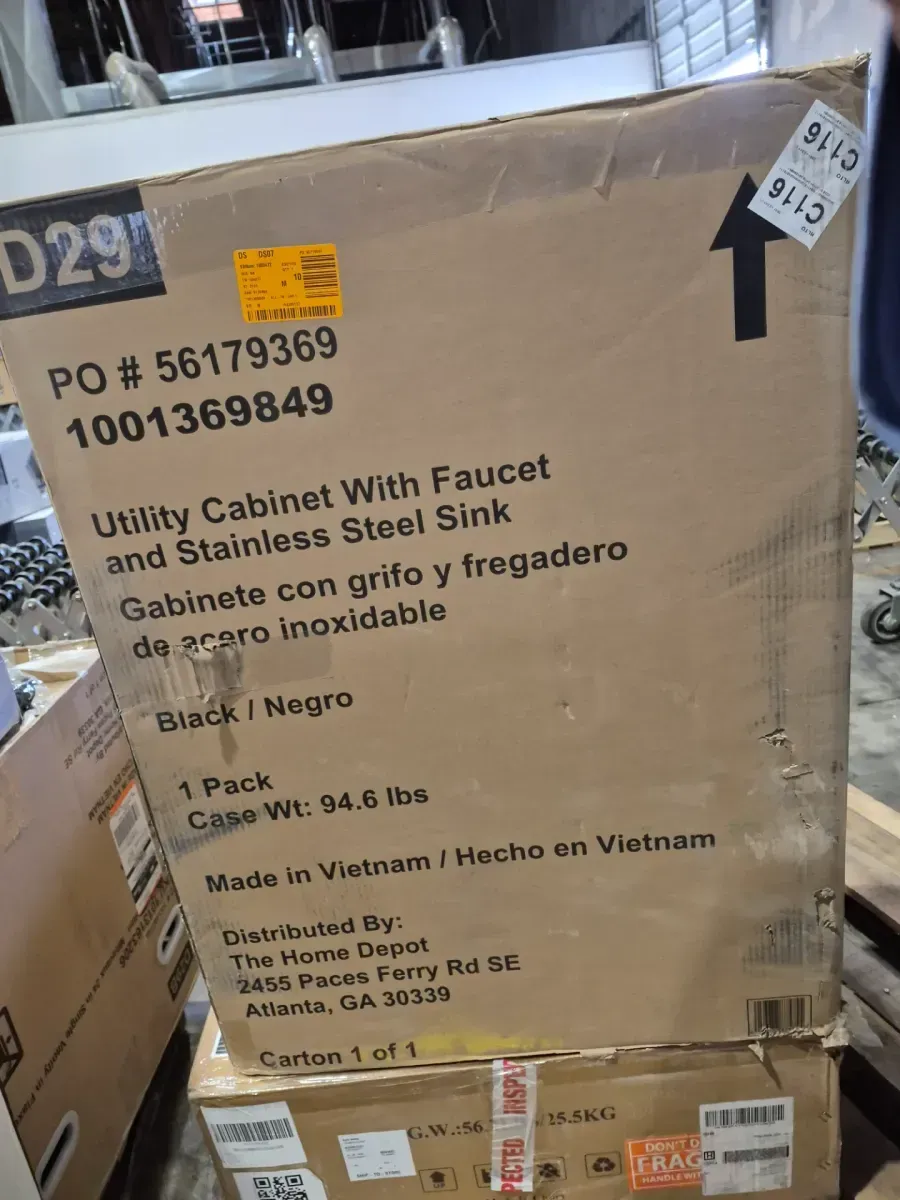 24 in. W x 21 in. D x 34 in. L Stainless Steel Laundry Sink with Faucet and Drawer Cabinet in Black - image 2