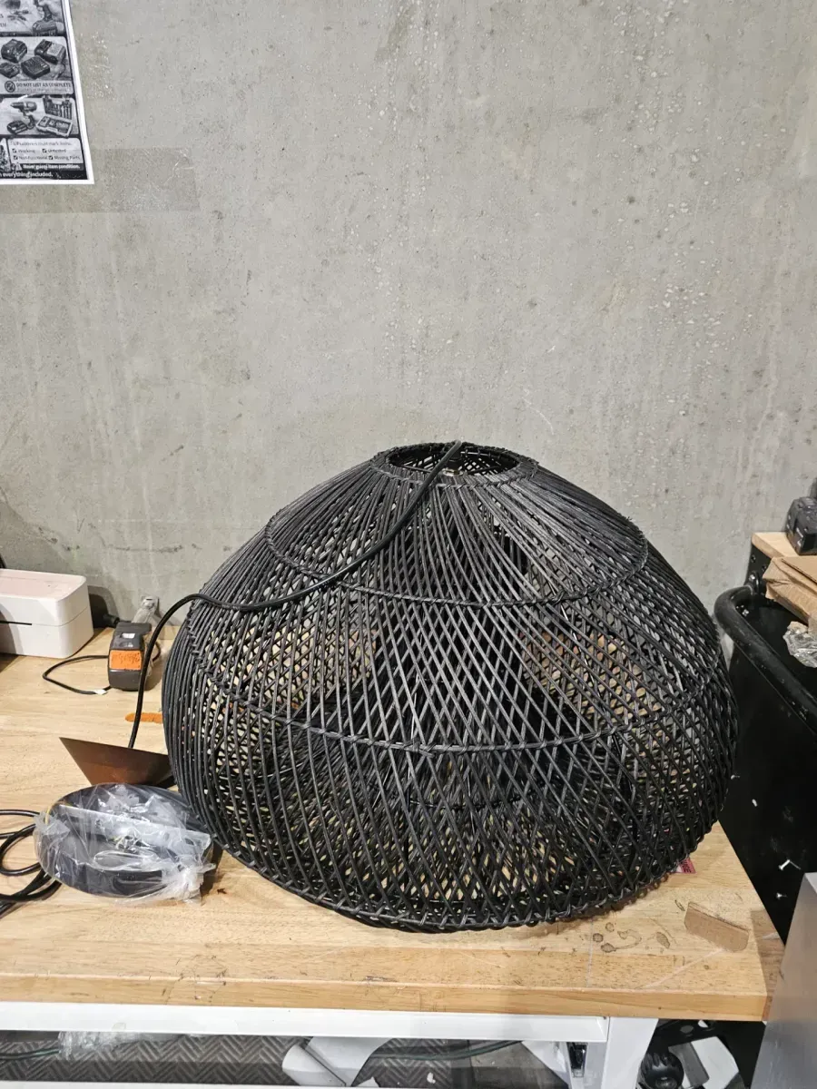 60-Watt 1-Light Black Rattan Hand-Woven Pendant Light with Dome Shape Shade, No Bulbs Included, 24 in. - image 2