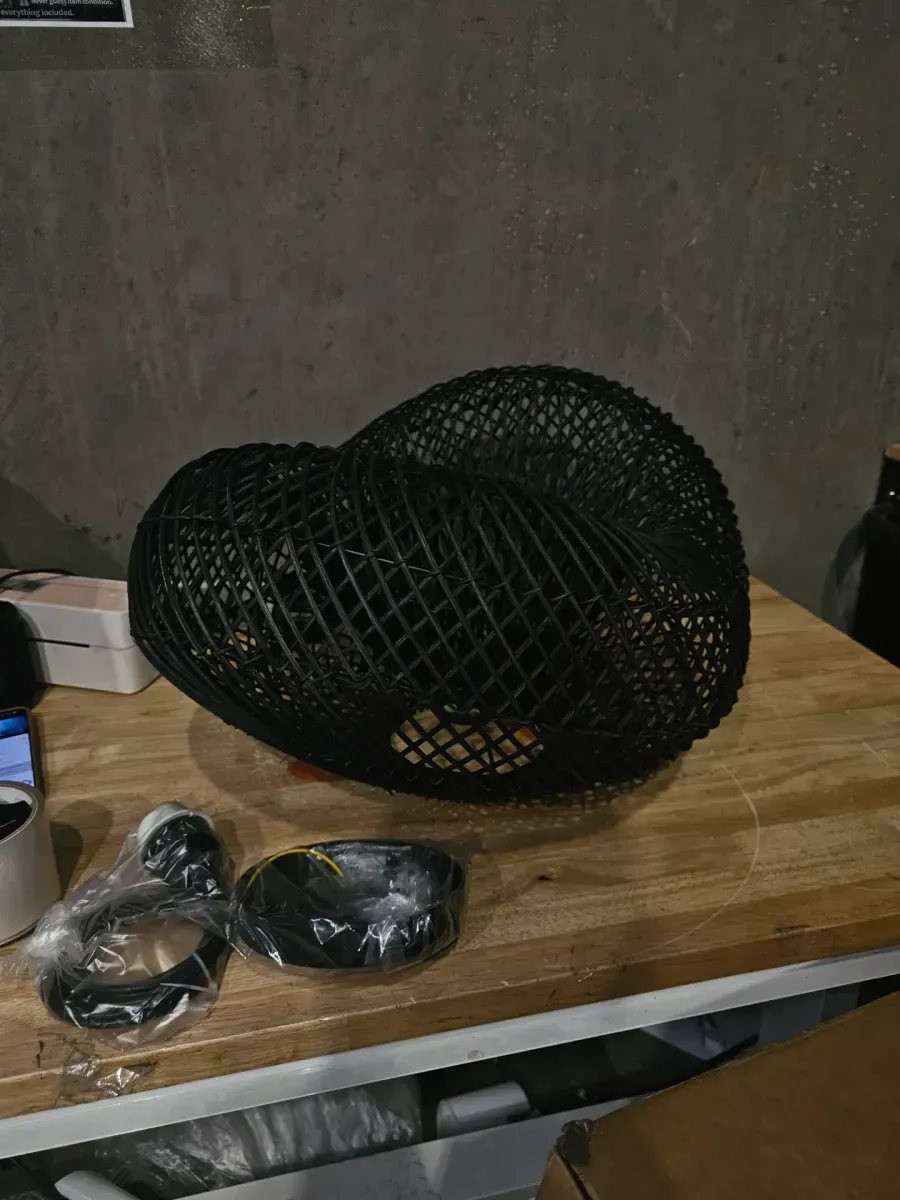 1-Light Black Hand-Woven Rattan Pendant Light with Dome Shape, No Bulbs Included 24 in. - image 2