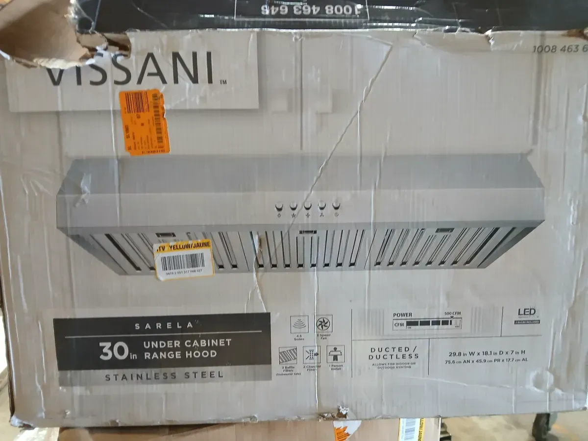 Vissani Sarela 30 in. W x 7 in. H 500CFM Convertible Under Cabinet Range Hood in Stainless Steel with LED Lights and Filter - image 3