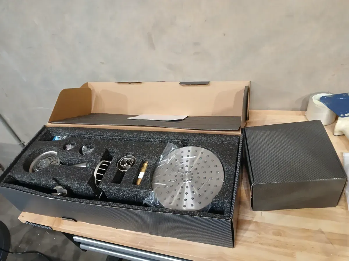 5-Spray Round Wall Bar Shower Kit with Hand Shower with Adjustable Soap Basket in Brushed Nickel - image 5