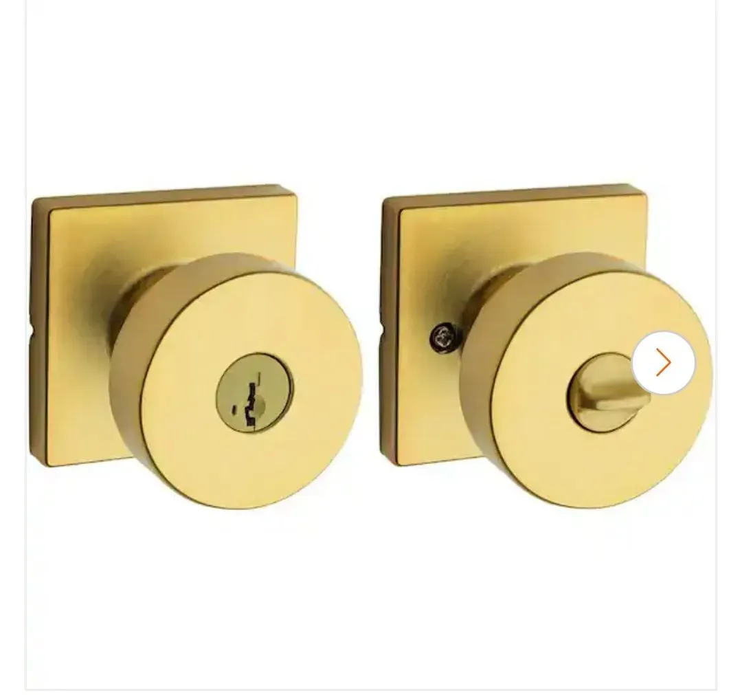 Modern Keyed Entry Door Knob with Square Rosette in Satin Brass - image 1