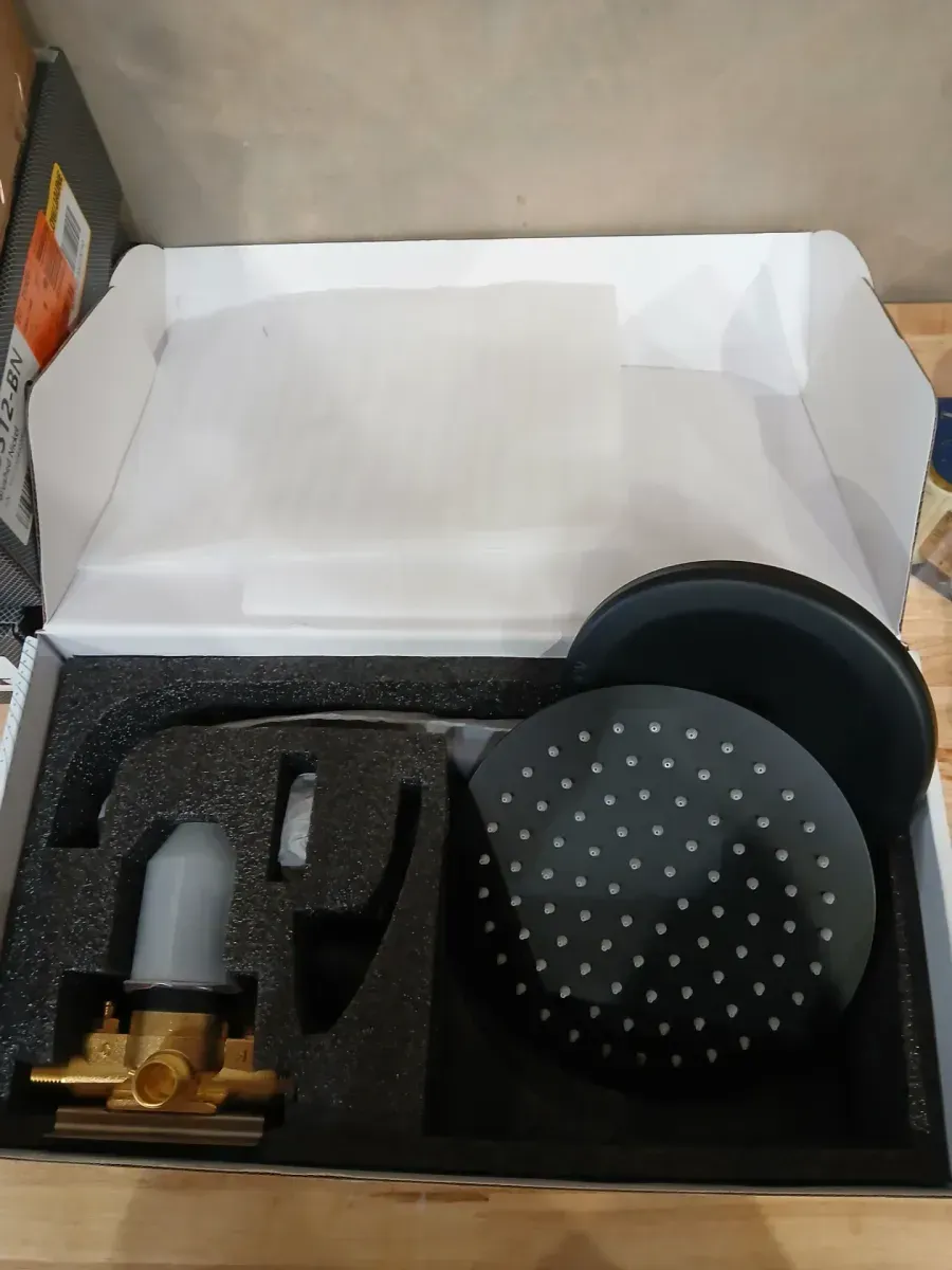 Modern Matte Black Wall-Mounted Tub and Shower Faucet Set with Rain Shower Head - image 3