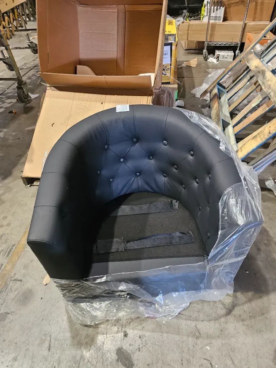 29.5 in. Rolled Arm Faux Leather Curved Button-Tufted Sofa in Black - image 2