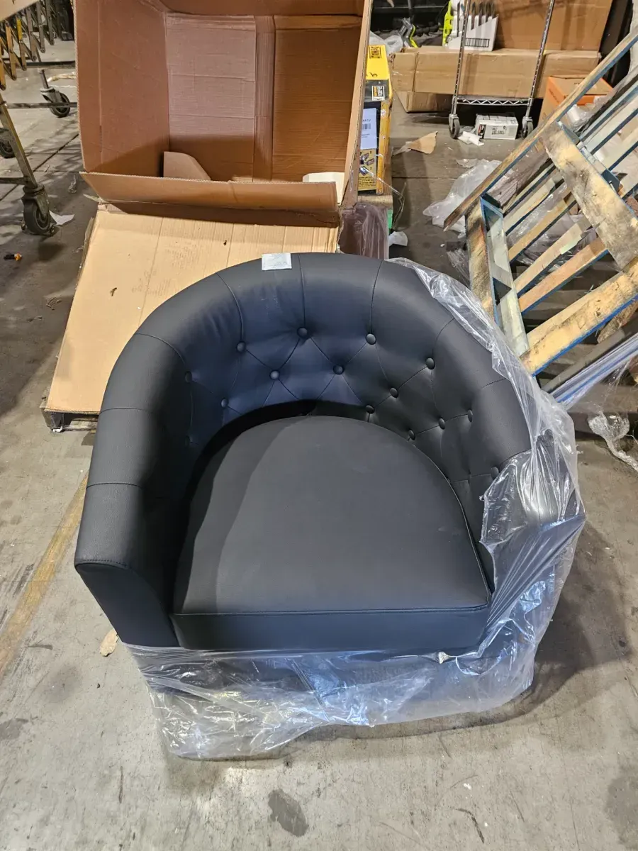 29.5 in. Rolled Arm Faux Leather Curved Button-Tufted Sofa in Black - image 3