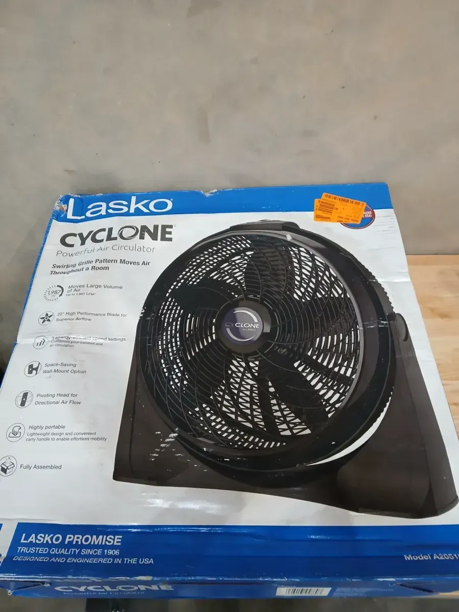 Cyclone 20 in. 3 Speed Air Circulator Floor Fan for Home in Black with Wall Mount Option, Pivoting Head and Carry Handle - image 2