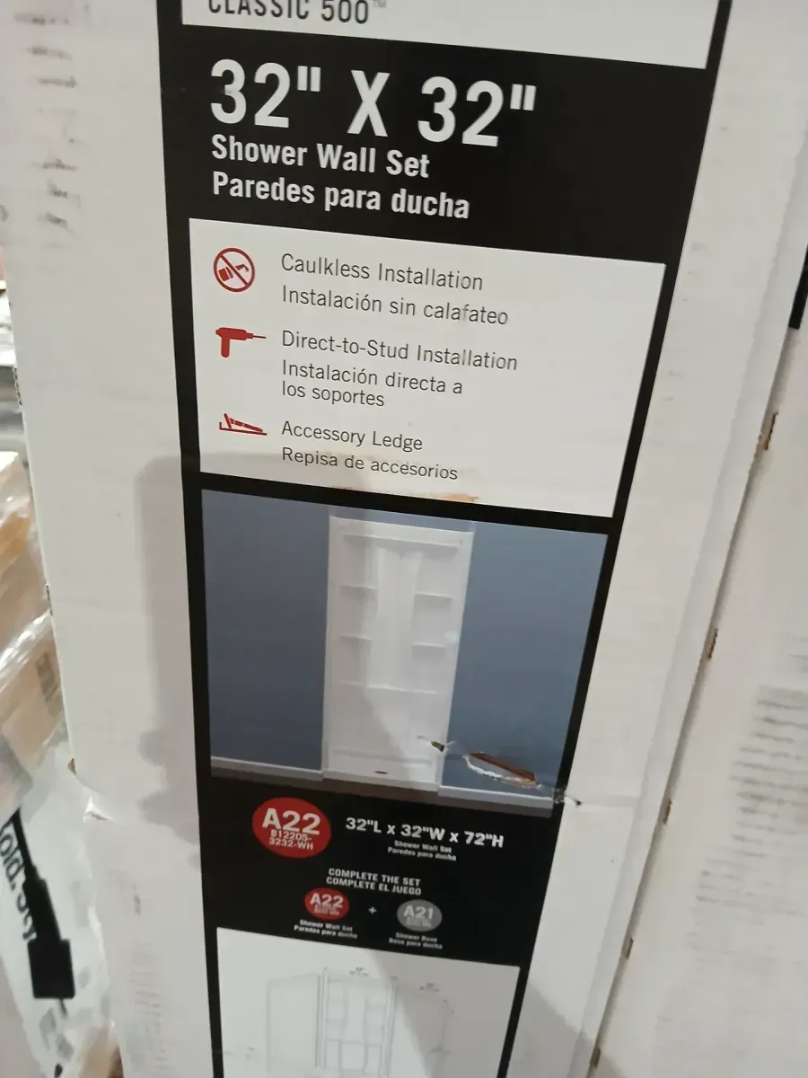 *** Pallets of bathroom wall tiles, various sizes *** Classic 500 32 in. W x 73.25 in. H x 32 in. D 3-Piece Direct-to-Stud Alcove Shower Surrounds in High Gloss White - image 6