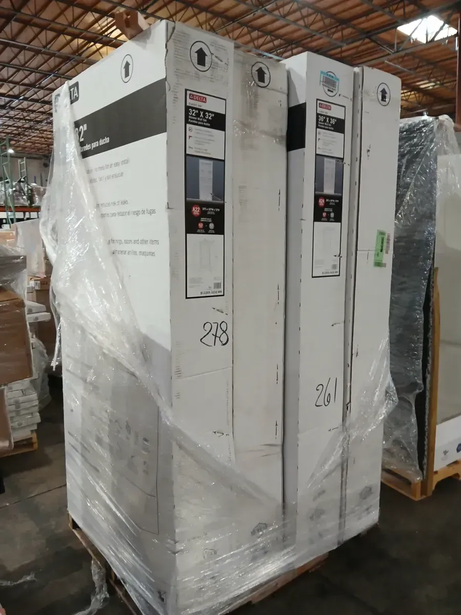 *** Pallets of bathroom wall tiles, various sizes *** Classic 500 32 in. W x 73.25 in. H x 32 in. D 3-Piece Direct-to-Stud Alcove Shower Surrounds in High Gloss White - image 3