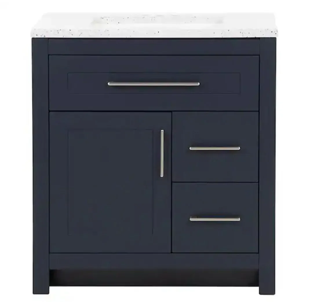 30-Inch Navy Blue Single-Sink Bathroom Vanity with White Countertop - image 3