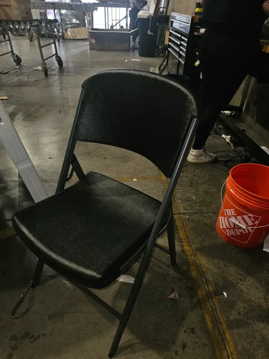 Black Plastic Seat with Metal Frame Folding Chair (Set of 2) - image 2