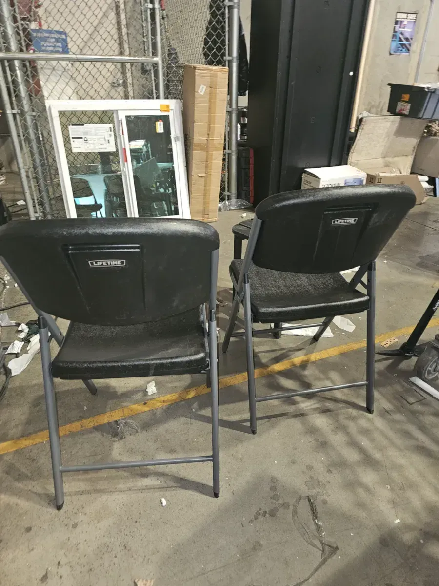 Black Plastic Seat with Metal Frame Folding Chair (Set of 2) - image 3