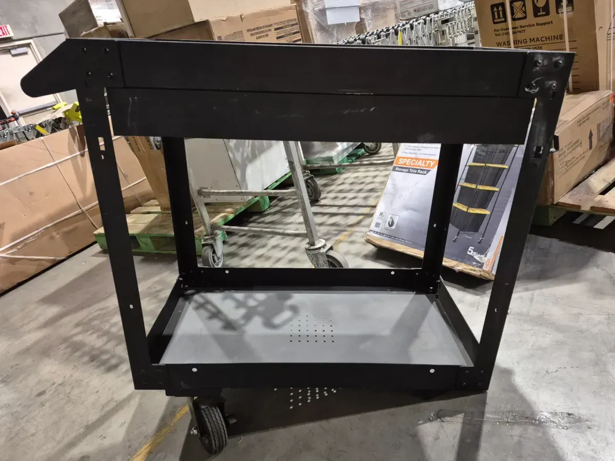 *** It is missing the two large tires *** 36 in. 1-Drawer 2-Tray Black All-Terrain Rolling Utility Cart - image 4