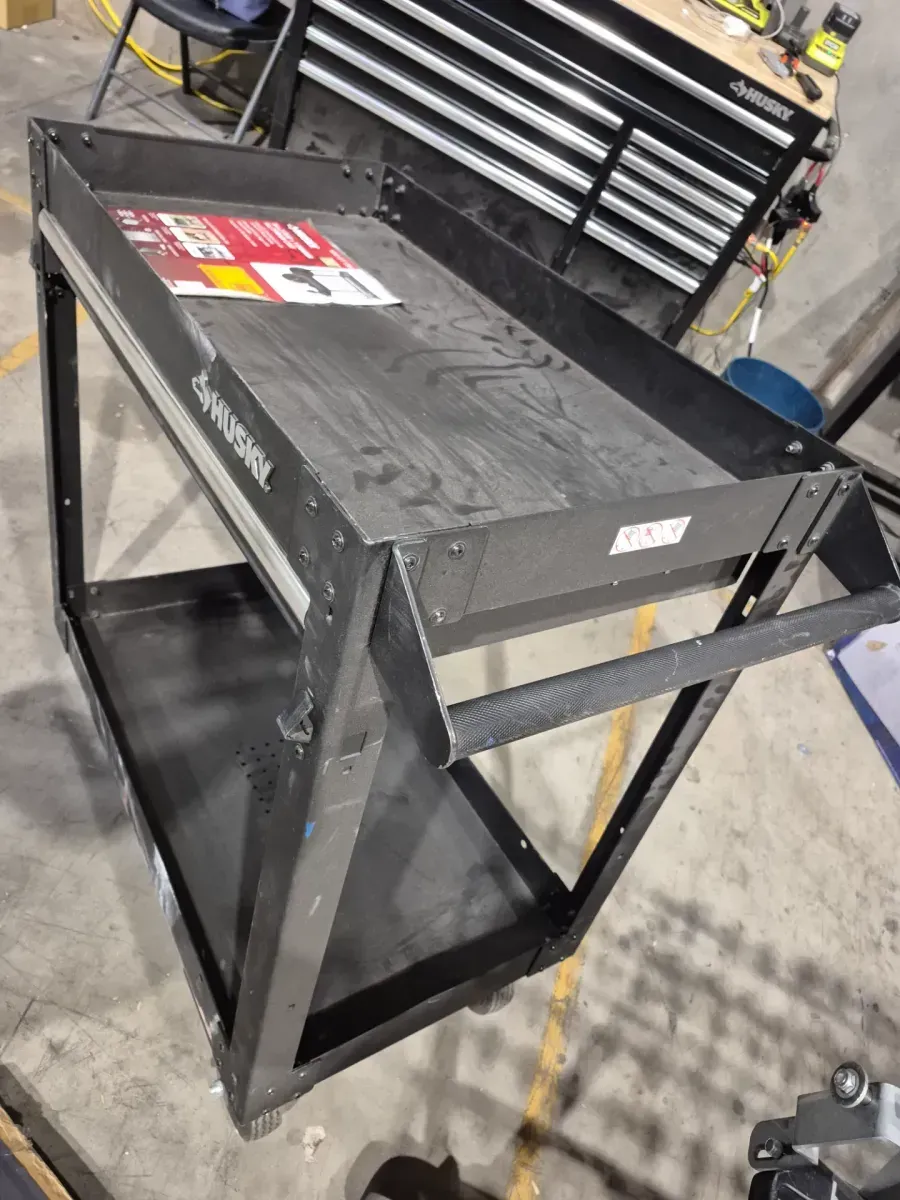 *** It is missing the two large tires *** 36 in. 1-Drawer 2-Tray Black All-Terrain Rolling Utility Cart - image 6