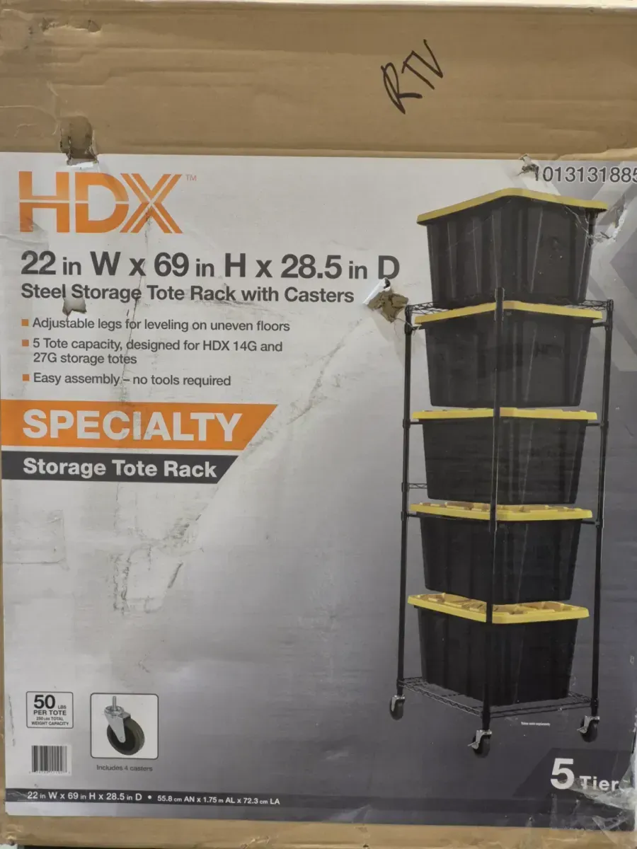 Steel Wire Garage Storage Bin Rack with Casters for 27 Gal. Tough Totes in Black (22 in. W x 69 in. H x 28.5 in. D) - image 3