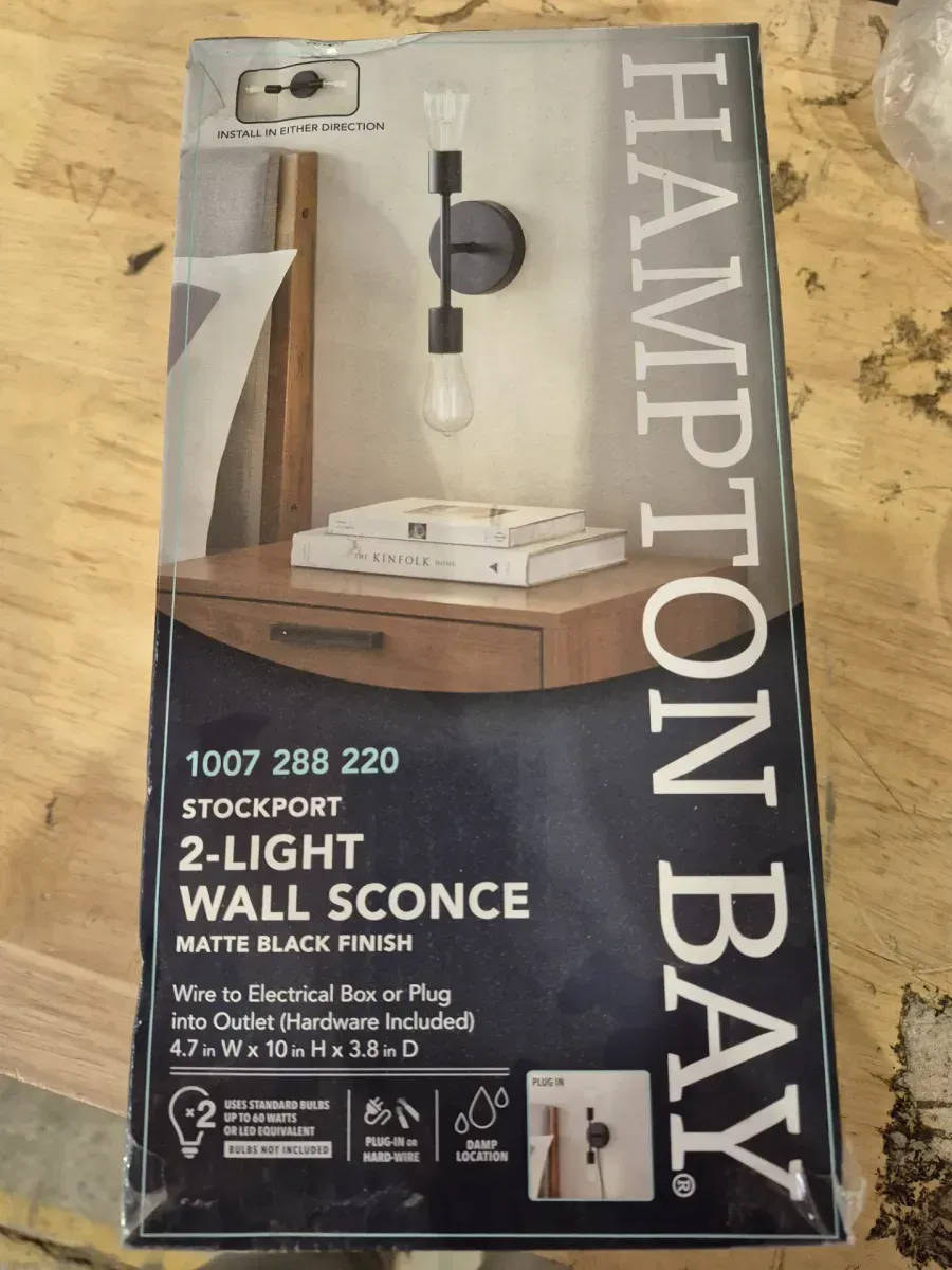 Hampton Bay 10 in. 2-Light Matte Black Plug-In or Hardwire Wall Sconce for Bathroom - image 2