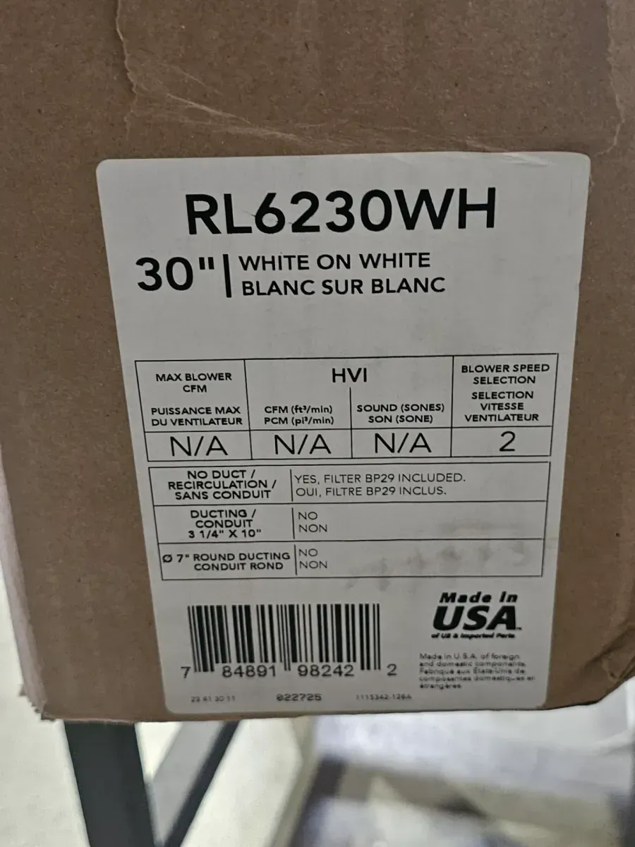 RL6200 Series 30 in. Ductless Under Cabinet Range Hood with Light in White - image 5