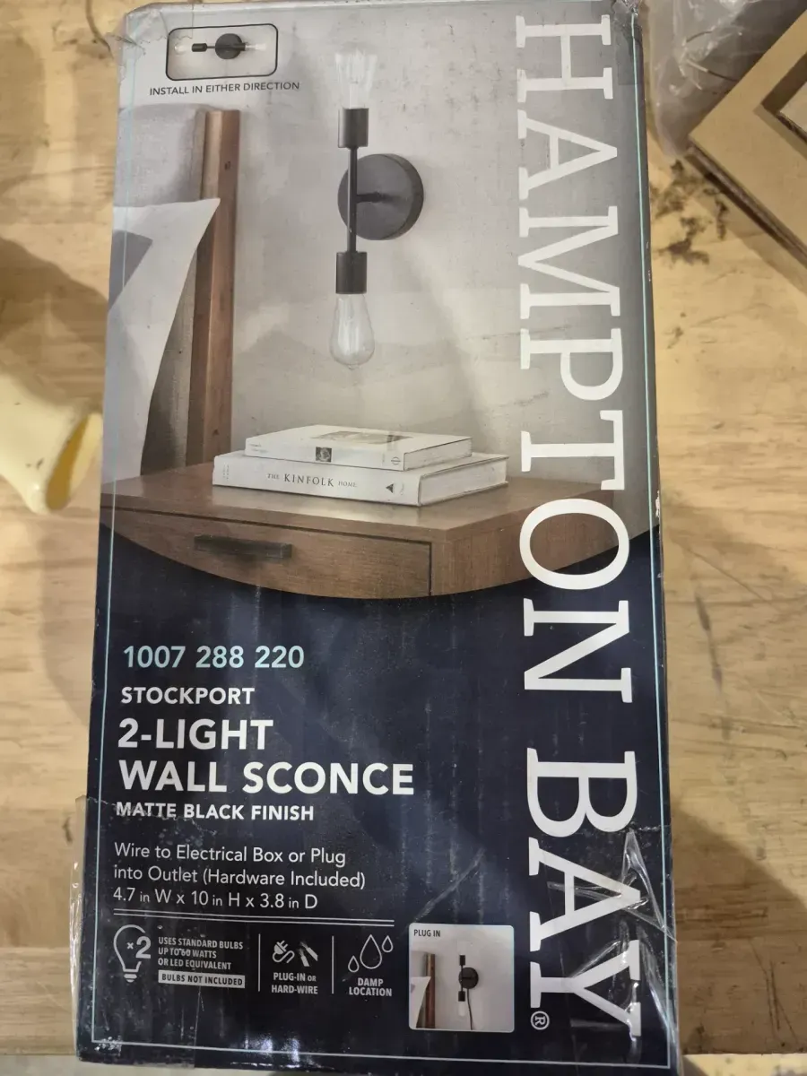 Hampton Bay 10 in. 2-Light Matte Black Plug-In or Hardwire Wall Sconce for Bathroom - image 2