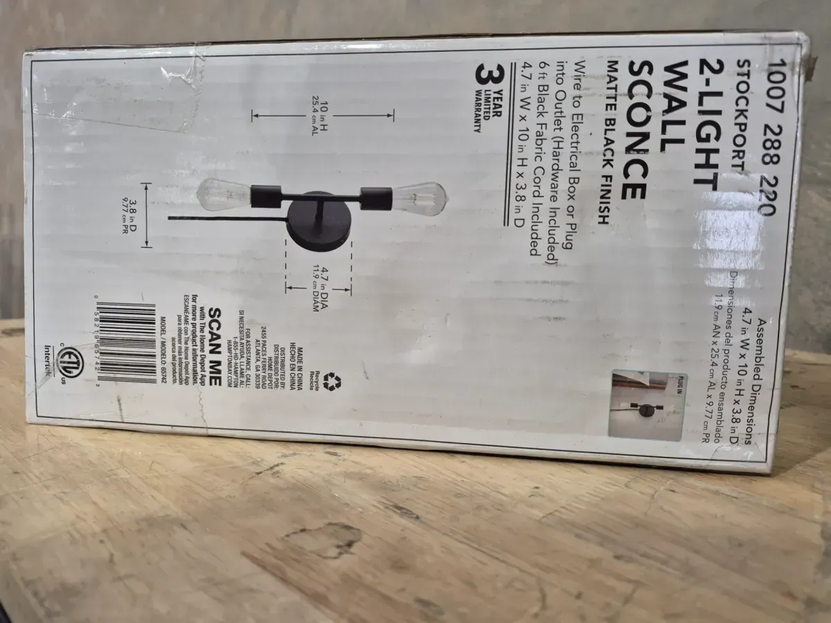 Hampton Bay 10 in. 2-Light Matte Black Plug-In or Hardwire Wall Sconce for Bathroom - image 3