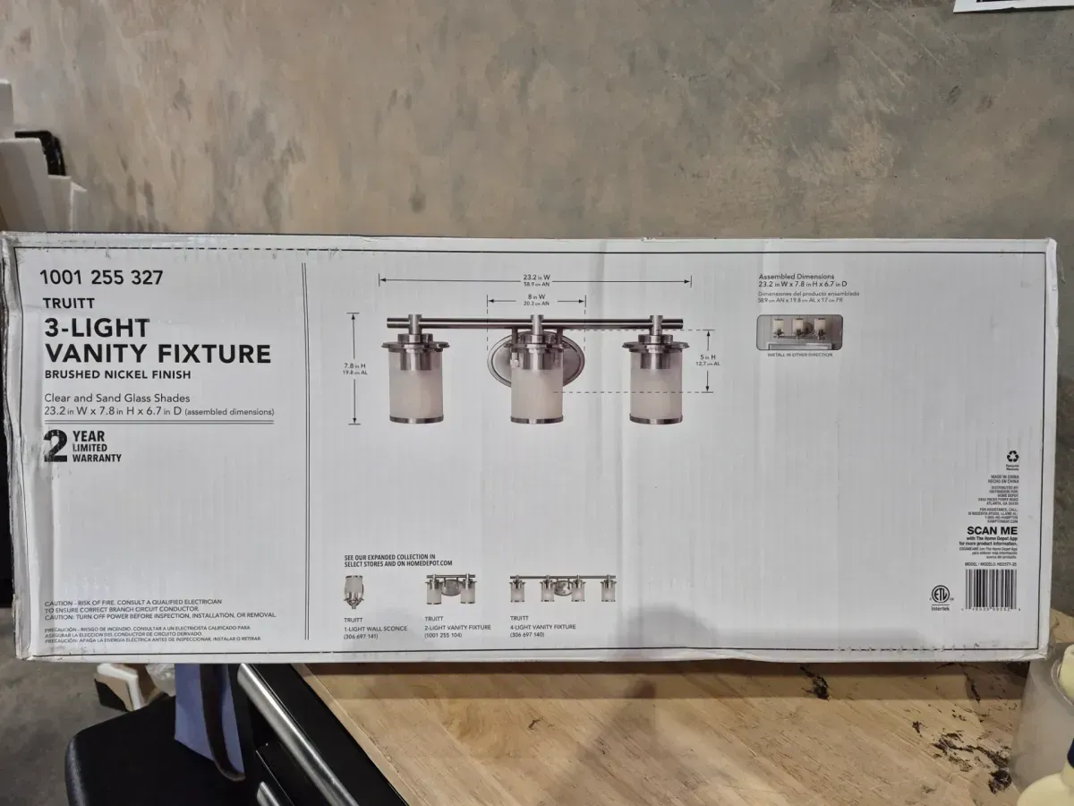 Truitt 23.25 in. 3-Light Brushed Nickel Vanity Light with Frosted and Clear Edge Glass Shades - image 2