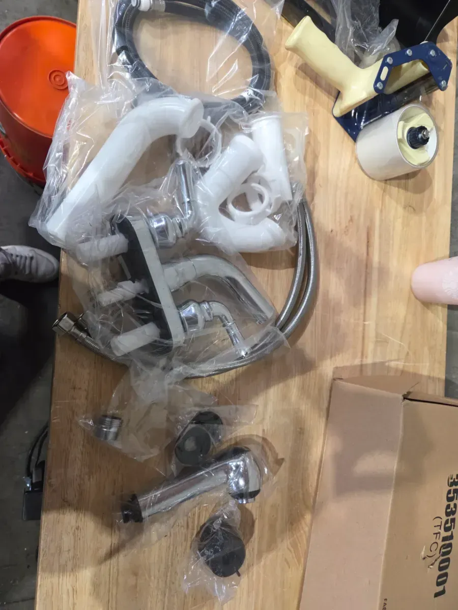 32 in. x 22 in. Black Freestanding Utility/Laundry Sink with 2-Handle Pullout Faucet and Installation Kit - image 3