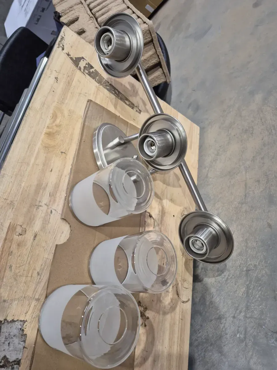 Truitt 23.25 in. 3-Light Brushed Nickel Vanity Light with Frosted and Clear Edge Glass Shades - image 4