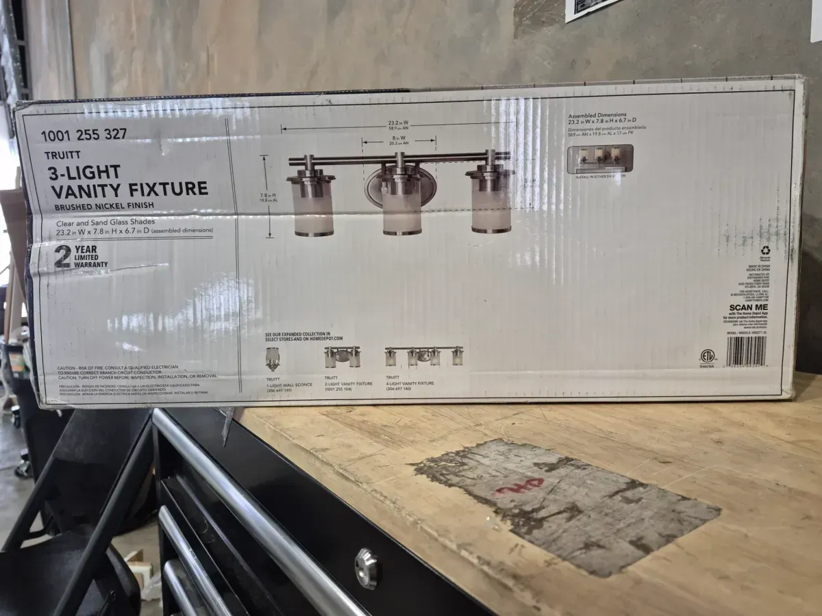 Truitt 23.25 in. 3-Light Brushed Nickel Vanity Light with Frosted and Clear Edge Glass Shades - image 2