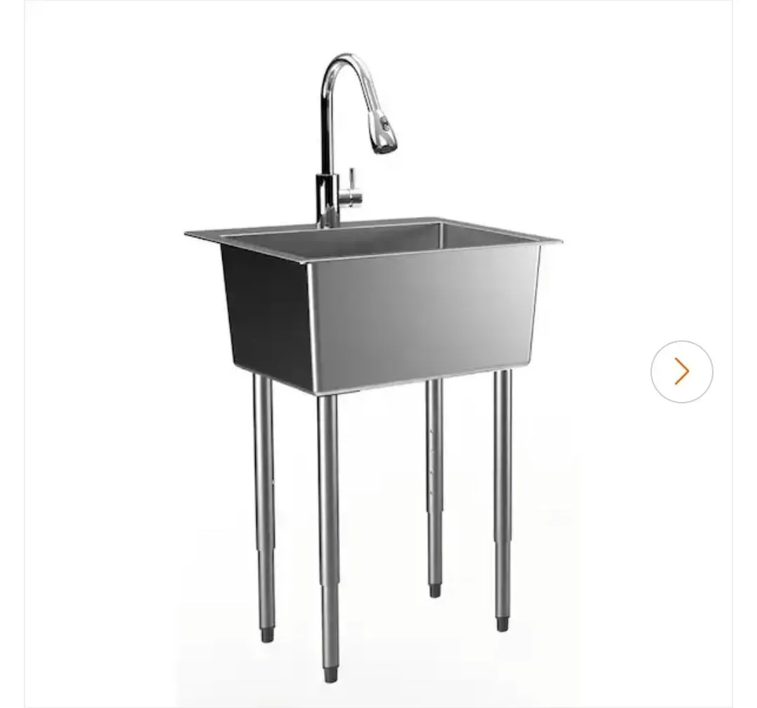 16 Gal. 22-in. x 24.25-in. Freestanding Laundry/Utility Sink Stainless Steel, with Drain and Faucet - image 1