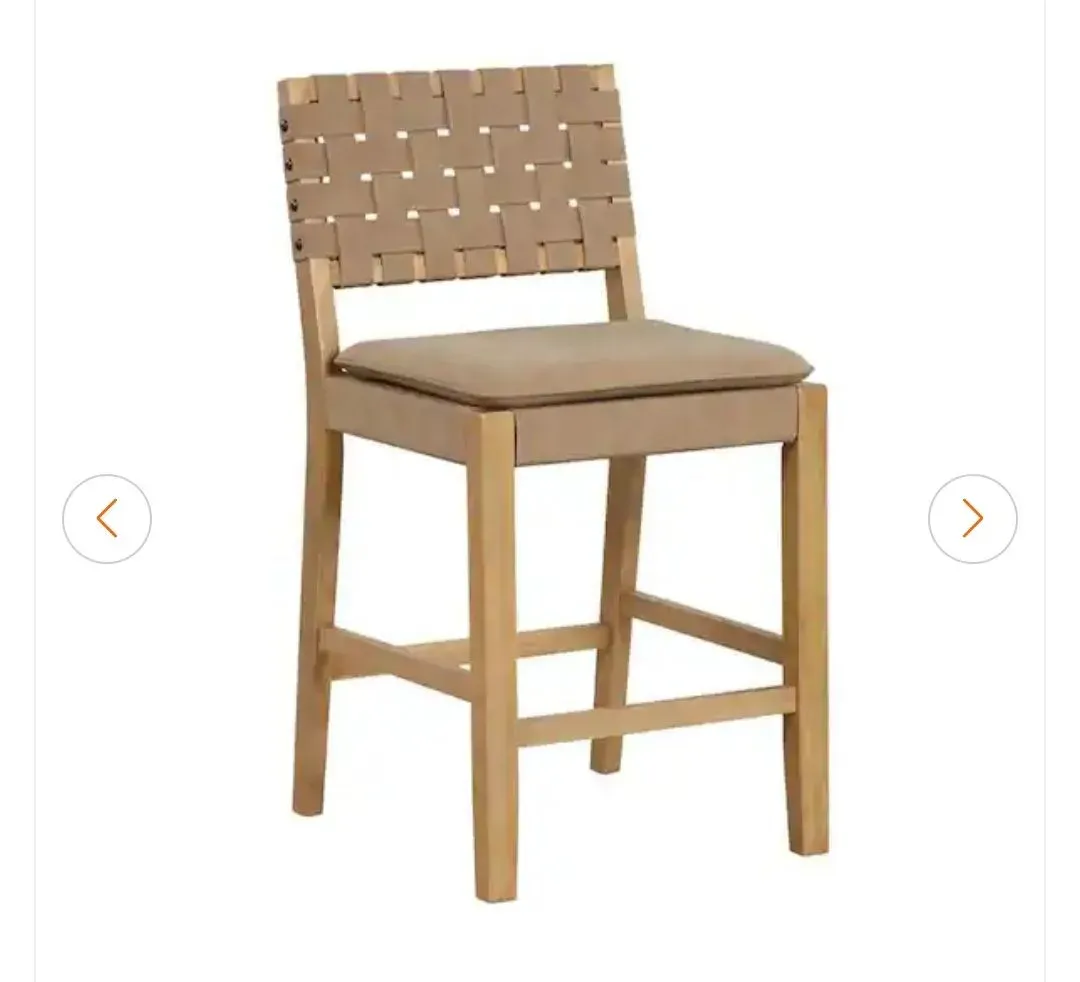 Modern Woven Strap Counter Stool with Natural Wood Frame - image 1