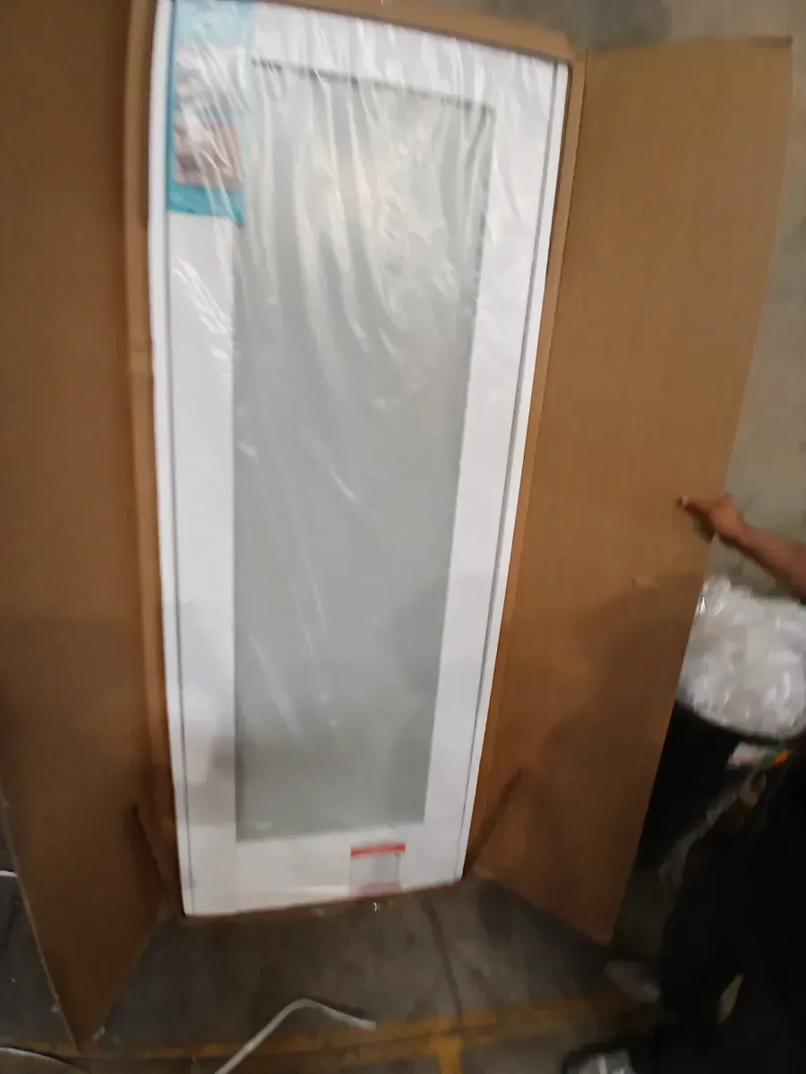 28 in. x 80 in. x 1-3/8 in. 1-Lite Solid Core Frosted Glass Shaker White Primed Wood Interior Door Slab - image 3