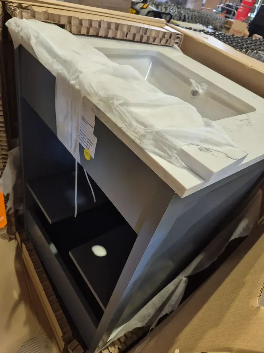 Marcote 24 in. Single Sink Freestanding Slate Blue Bath Vanity with Venato Engineered Stone Top (Assembled) - image 5