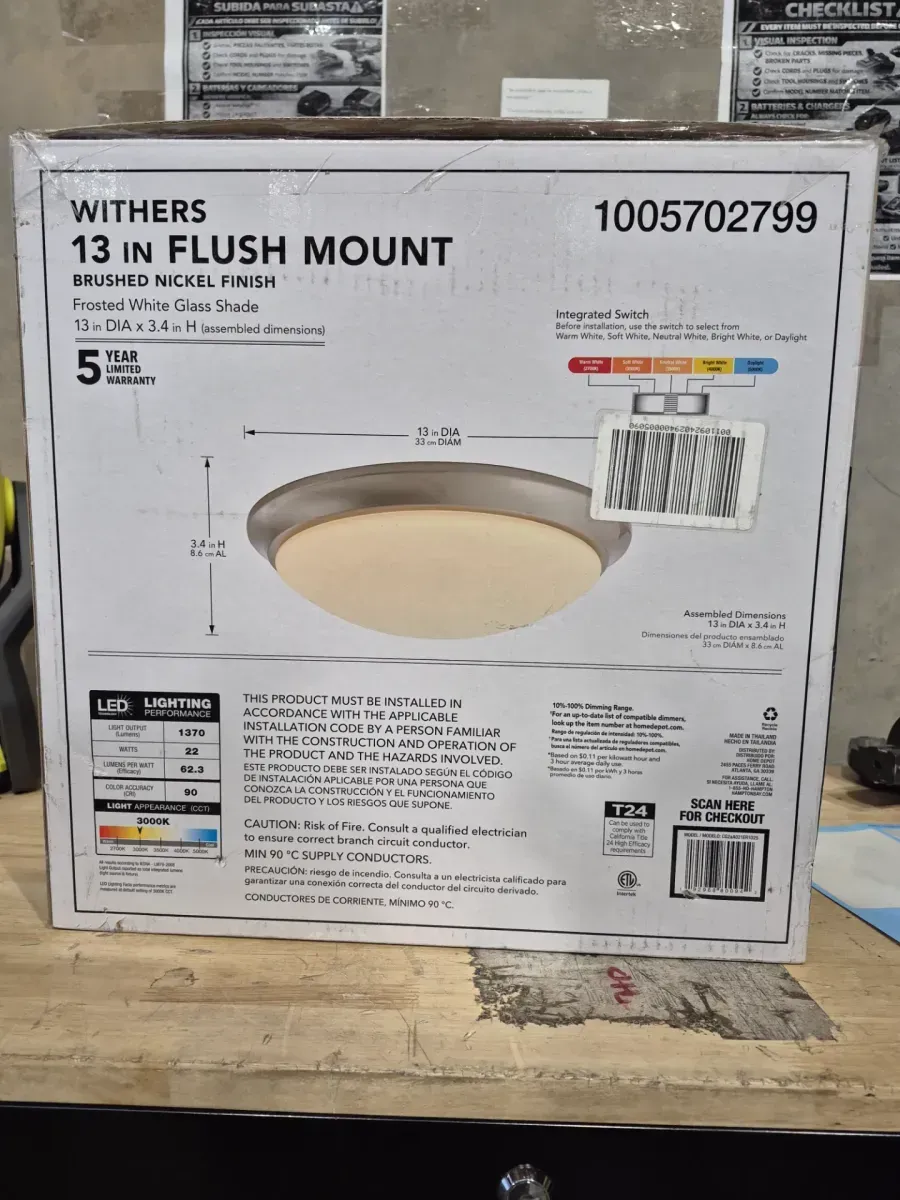 Withers 13 in. Light Brushed Nickel Adjustable CCT Integrated LED Ceiling Flush Mount Fixture with Glass Shade - image 2