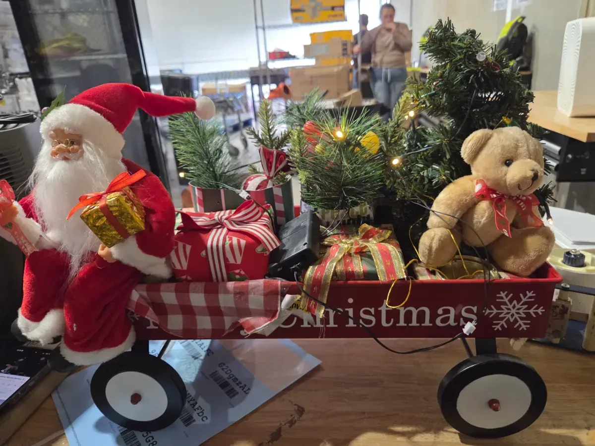 Festive Light-Up Christmas Wagon Decoration with Santa and Teddy Bear - image 1
