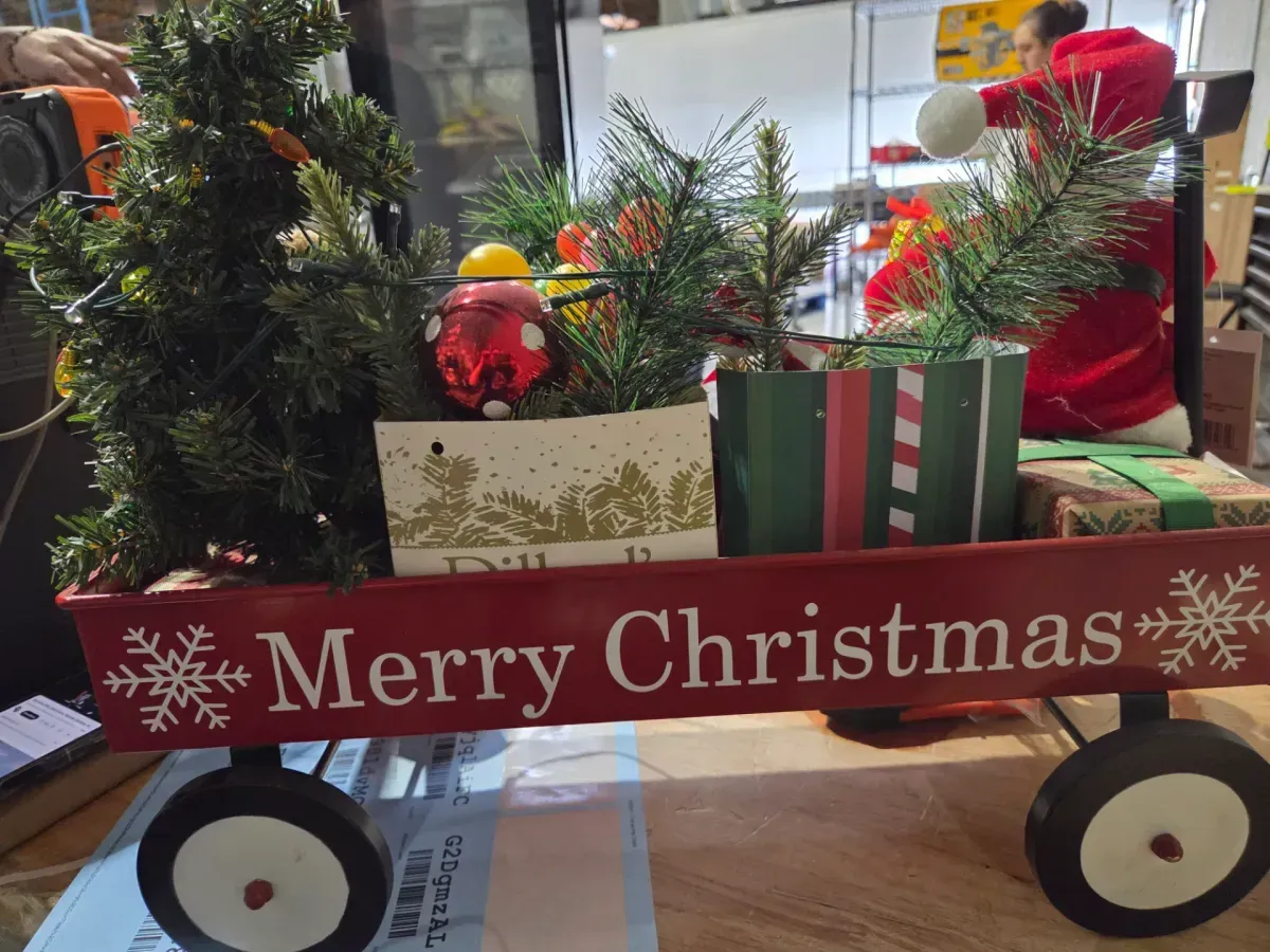 Festive Light-Up Christmas Wagon Decoration with Santa and Teddy Bear - image 2