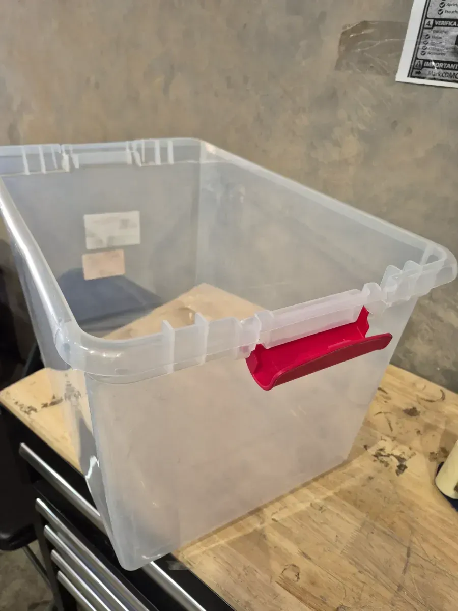 Clear Plastic Storage Tote with Red Latching Lid - image 2