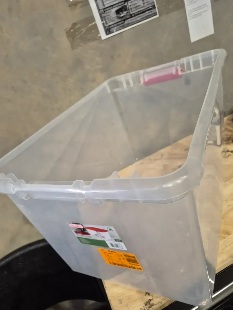 Clear Plastic Storage Tote with Red Latching Lid - image 3