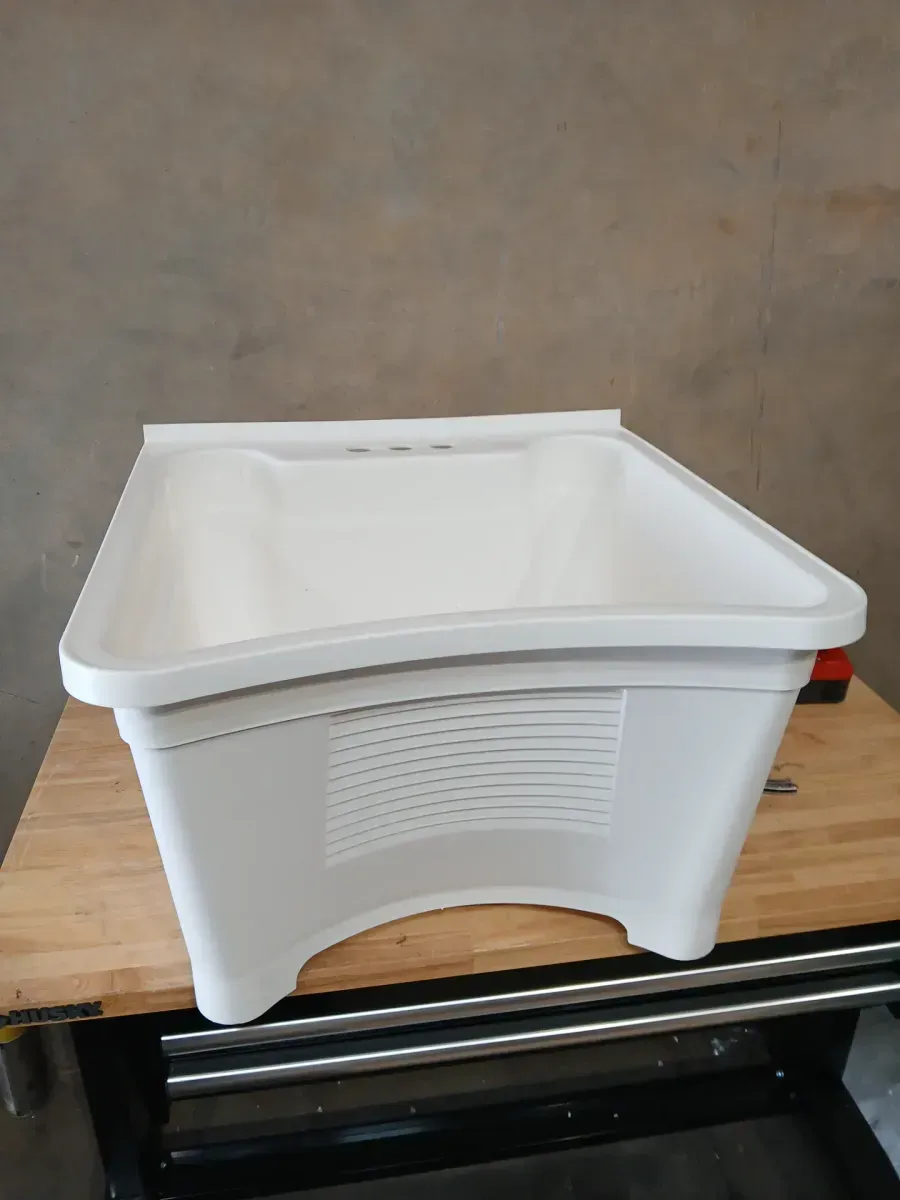 Glacier Bay 24.1 in. L x 24.1 in. W x 36.7 in. H Laundry Sink / Utility Sink Work Center in White with Pull-Out Faucet in Chrome - image 3