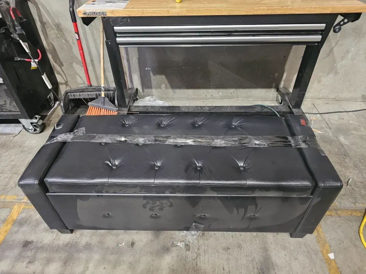 Black Faux Leather Rectangle Upholstered Accent Big (48 in.) Ottoman Bench w/ Storage for Bedroom, Living Room, Hallway - image 2