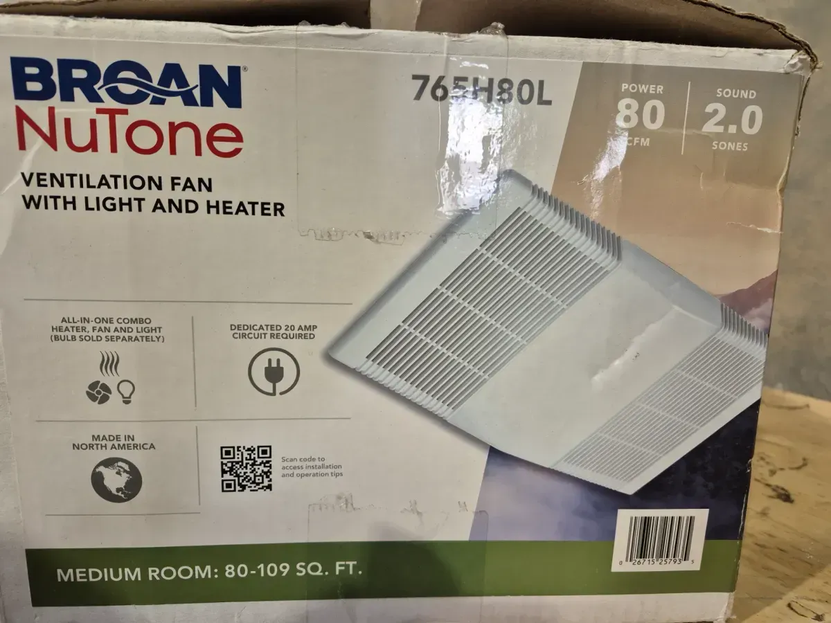 80 CFM Ceiling Bathroom Exhaust Fan with Light and 1300-Watt Heater - image 2