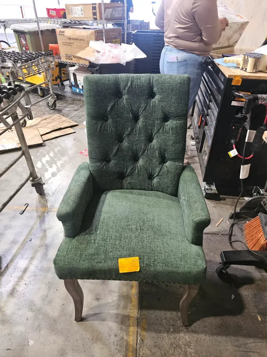 Olive Green Chenille Dining Chair, Upholstered Accent Chair with Curved Solid Wood Legs, Elegant Tufted Club ArmChair - image 3