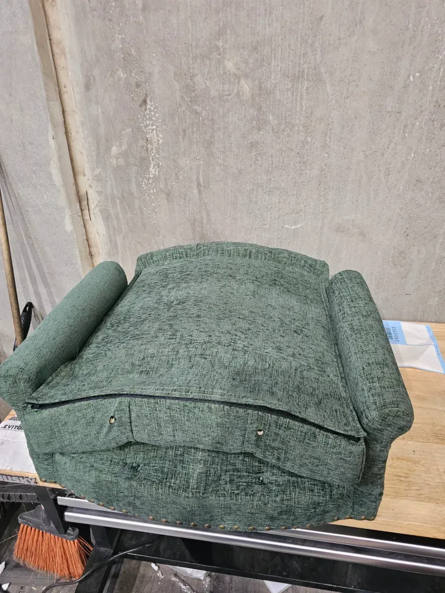 Olive Green Chenille Dining Chair, Upholstered Accent Chair with Curved Solid Wood Legs, Elegant Tufted Club ArmChair - image 3