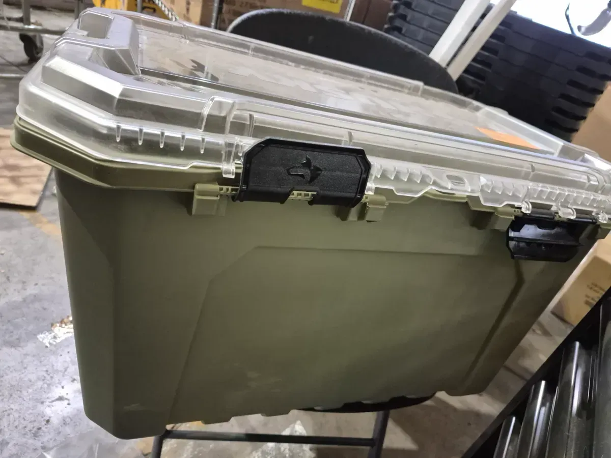 Husky 20 Gal. Professional Heavy Duty Waterproof Stackable Plastic Storage Container with Hinged Lid in Army Green (2-Pack) - image 4