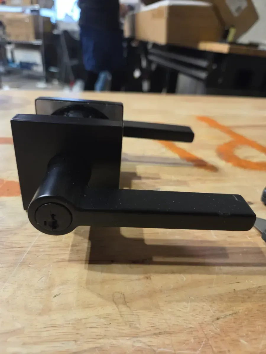 Halifax Square Matte Black Bed/Bath Door Handle with Lock (4-Pack) - image 2