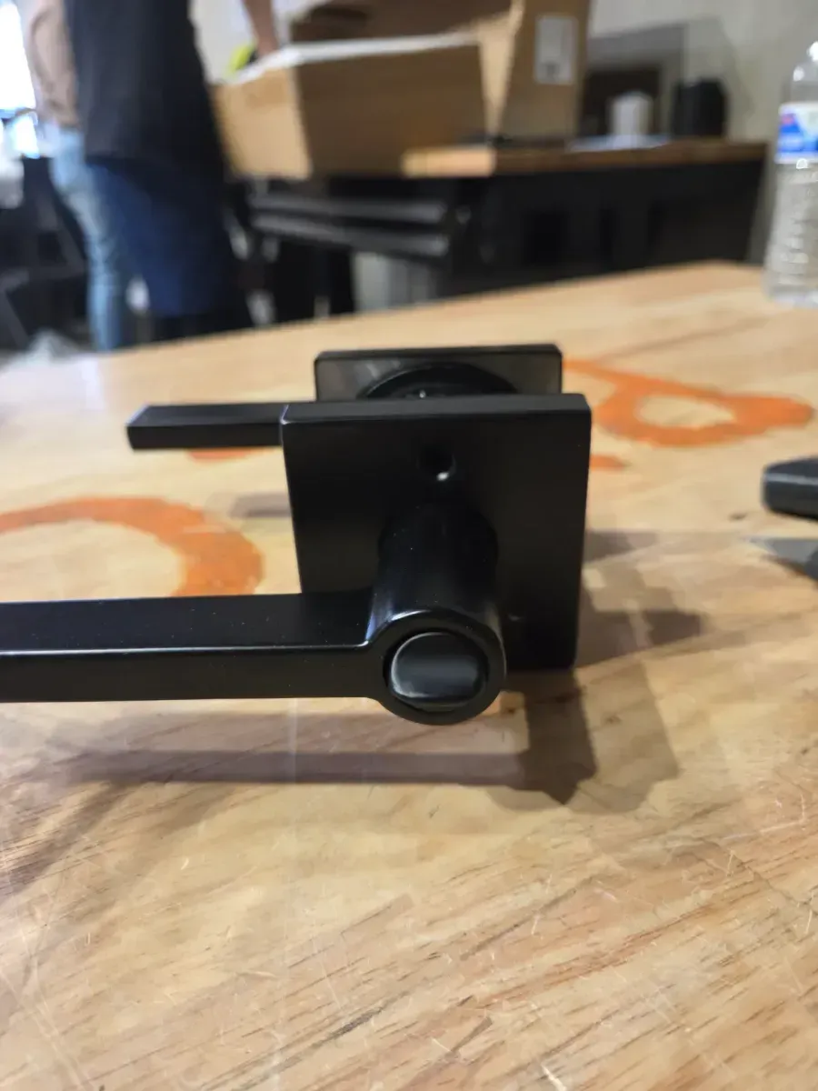 Halifax Square Matte Black Bed/Bath Door Handle with Lock (4-Pack) - image 3