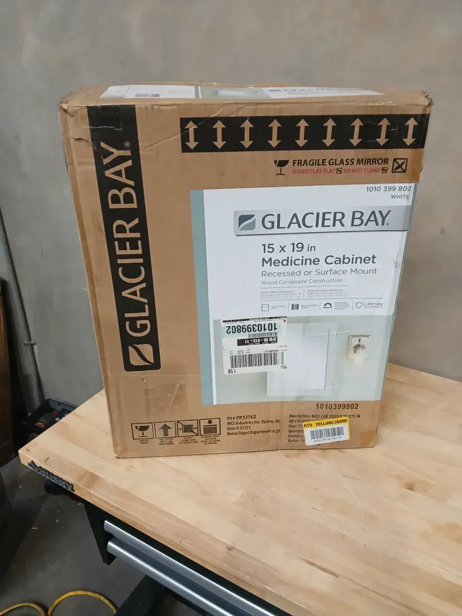 Glacier Bay 15-1/4 in. W x 19-3/8 in. H Rectangular Framed Recessed or Surface-Mount Bathroom Medicine Cabinet with Mirror, White - image 2