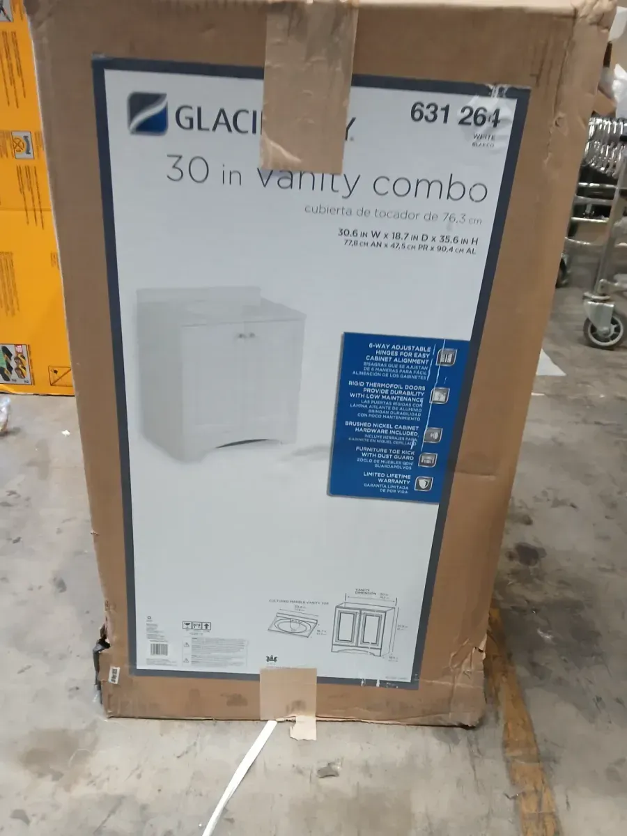 31 in. Single Sink White Bath Vanity with White Cultured Marble Top (Assembled) - image 2