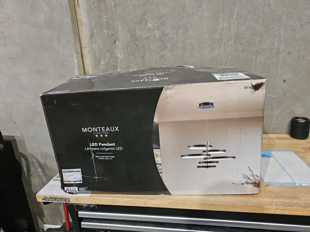 26 in. Integrated LED Black and Gold Ringed Pendant Light Fixture - image 3